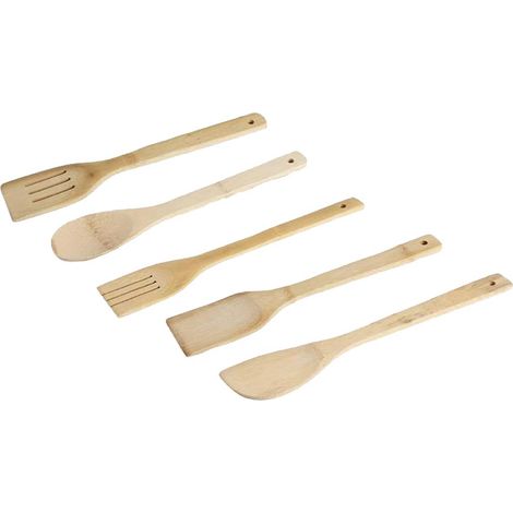 Set 5 mestoli in Legno spatola forchetta Cucchiaio per mescolare Utensili da Cucina 30 cm