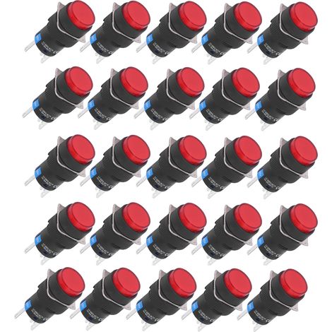 Interrupteur à bouton poussoir rond 25 pièces 16mm 5 broches verrouillage automatique avec voyant lumineux 220V rouge (1/5)