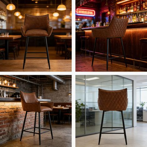 Set de 2 tabourets de bar vintage avec accoudoirs incurvés et dossier ergonomique, chaises hautes design rétro pour comptoir, style industriel. (1/5)
