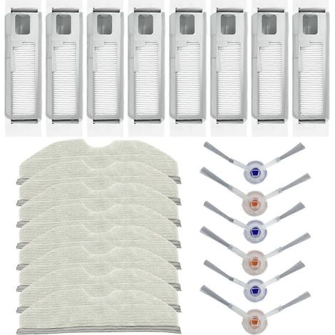 Pièces de rechange compatibles avec Freo X Plus : brosse latérale, filtre HEPA, sac à poussière et chiffon de nettoyage. (1/4)
