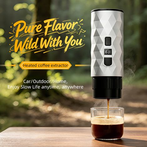 Machine à café expresso portable à capsules, pompe automatique sans fil, chauffage à 90°, capacité réservoir 100ml, tasse 200ml, 96W (1/4)
