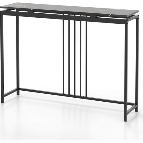 Pour Intérieur Moderne Meuble Facile à Monter Table Console Bout de Canapé Plateau Faux Marbre Acier Noir (1/5)