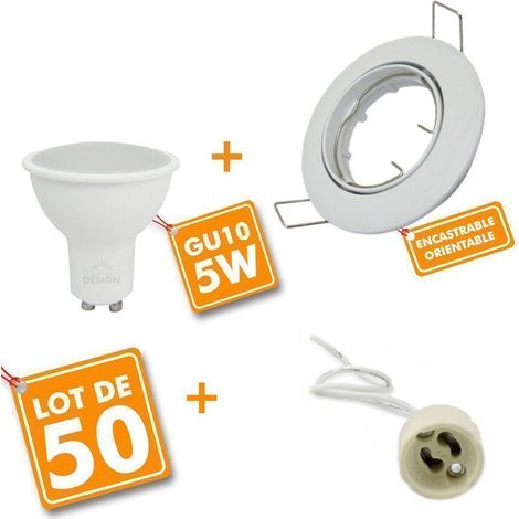 50 Spot LED encastrable complet blanc Orientable avec Ampoule GU10 5W Eq 50W Température de Couleur: Blanc neutre 4000K (1/4)