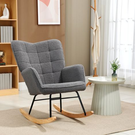 Sillón mecedora 98x71x101 cm gris oscuro en poliéster con reposabrazos y respaldo acolchado (1/5)