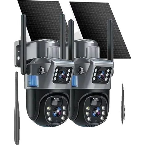 Système de surveillance, NVR WiFi 16CH, caméras solaires à double objectif, Caméra NVR 16CH 2Pcs, Prise EU 100V-240V (1/2)