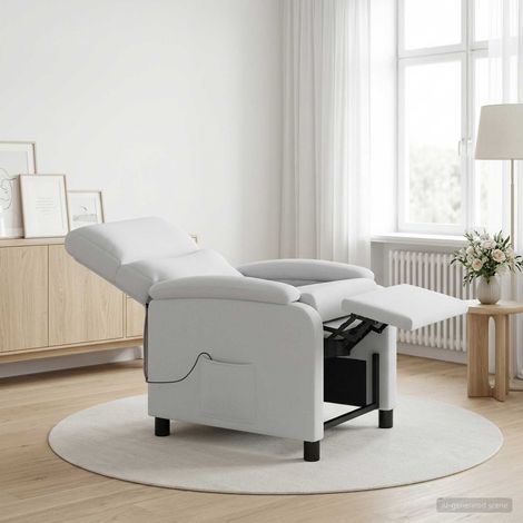 vidaXL Silla de masajes reclinable Blanco Tela (1/5)