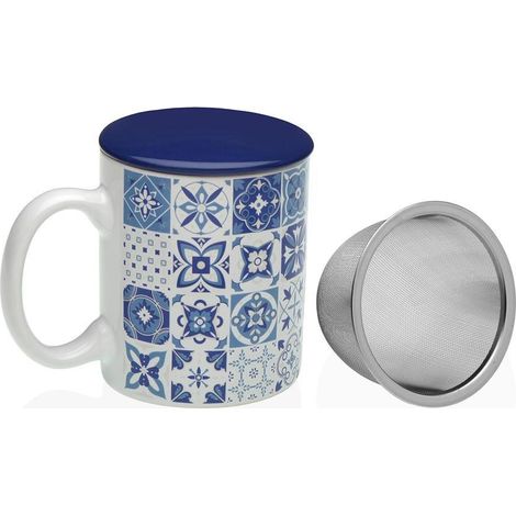 VERSA taza + filtro + tapa infusion azurita 350 ml , Taza de infusión Azurita, una elegante tisanera de gres que combina funcionalidad y diseño de inspiración mediterránea. Ideal p