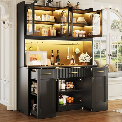 Mueble alto de cocina 120x40x187 cm MDF negro, LED RGB y almacenaje compacto – MEUBLIV (1/5)