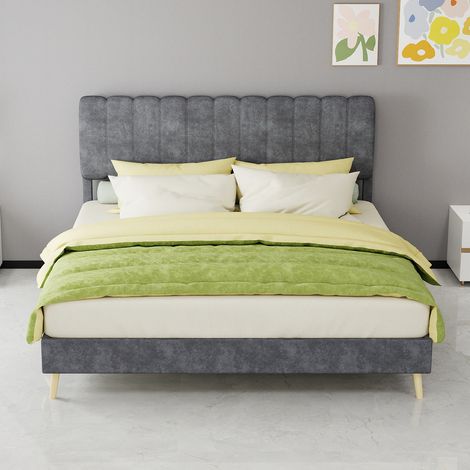 Cama doble tapizada moderna 160x200 gris OKMYHOME (1/5)