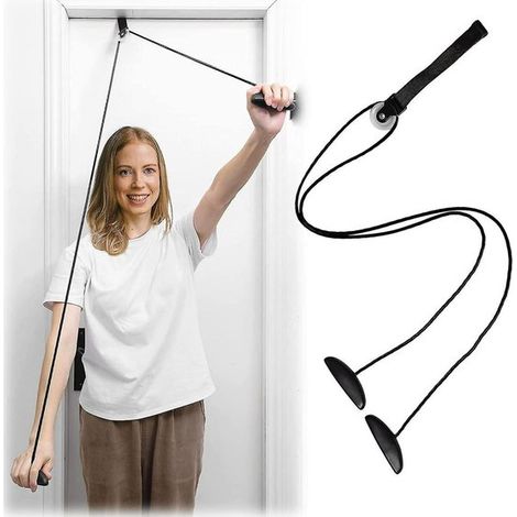 Carrello ergonomico nero da appendere alla porta per riabilitazione della spalla e allenamento con cavi (1/5)