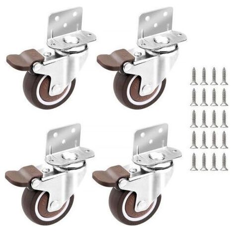 4x Roulettes - 25mm pour Meubles Petites Roulette Pivotante avec Frein et Plaque de Montage et Vis (1/5)