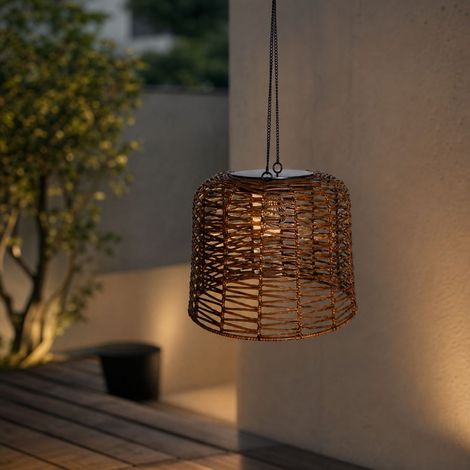 Lampe Solaire Pendante Rotin, Étanche IP65, Double Charge USB/Solaire, Lumière Chaude 3000K, Décoration Jardin Terrasse (1/5)