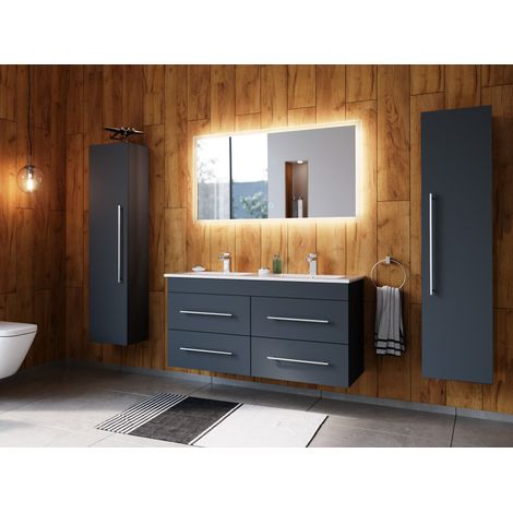 Badmöbelset Helios 4-teilig LED Spiegel 2x Hochschrank grafit