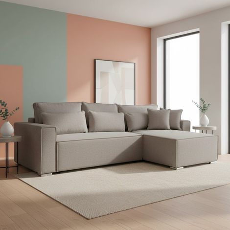 Divano Angolare Emily tortora con Letto Easy Open, Contenitore e Penisola Reversibile – Comfort e Design per il Living (1/5)