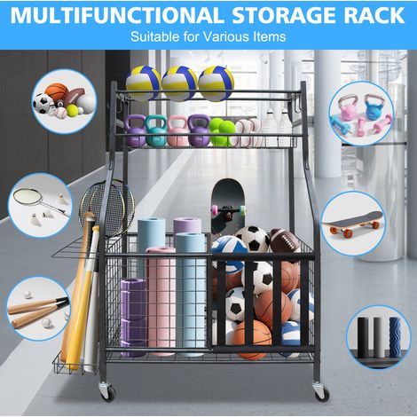 Organizador deportivo con ruedas 73x41,5x116 cm de acero negro para garaje FloraGrace (1/5)