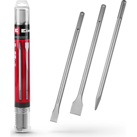 Einhell Set de 3 burins SDS Max, 400 mm (burin pointu, burin plat de 20 mm de large, burin bêche de 40 mm de large en acier 40Cr)