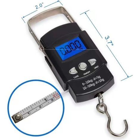Fishing Scale, Electronic Hook Scale, Digital Electronic Scale with Backlit LCD Screen, 50 kg / 110 lb - Wide Stainless Steel Handle - 2 AAA Batteries Included
