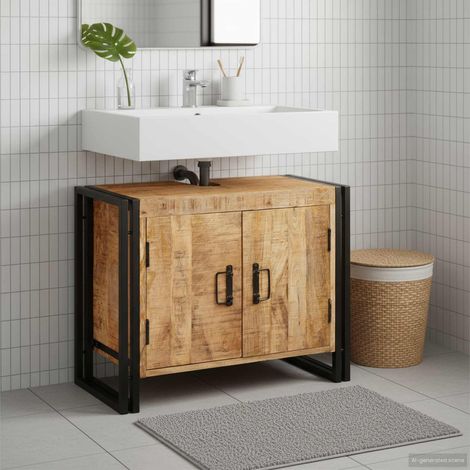 Mueble para lavabo de baño Madera maciza de Mango y Hierro