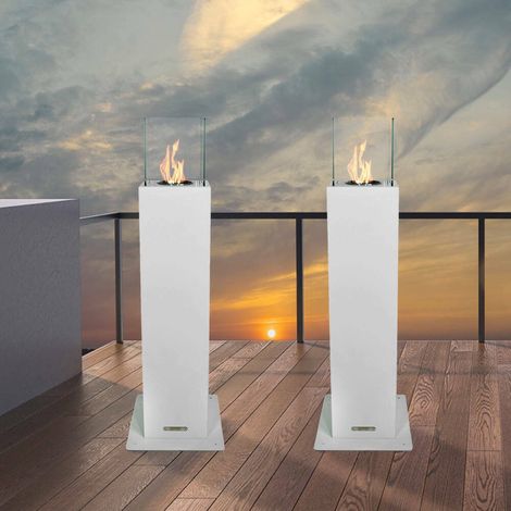 Dmora - Chimenea de bioetanol Jakarta, Chimenea ecológica, Hogar sin humo, Calefactor de etanol, Made in Italy, 20x20 h110 cm, Blanco (1/3)