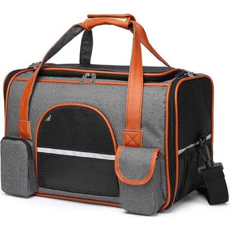 Sac de Transport pour Chat, 45x28x25cm Sac à Dos Transport Portable pour Chiens Voyage, Pochette pour Chats avec Tapis en Flanelle pour Animaux Tissu de Maille Respirant Convient Jusqu'à 7KG - Gris (1/4)