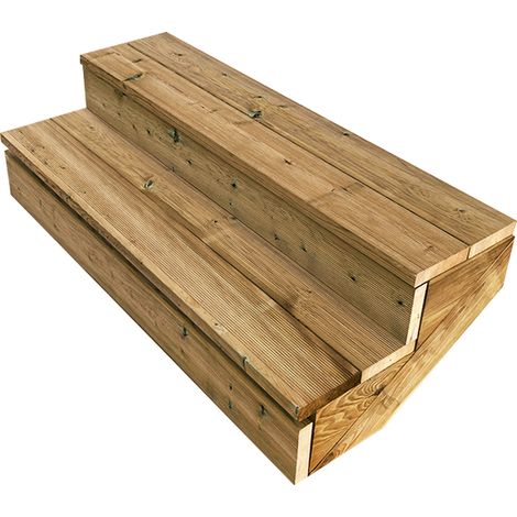 Escalier extérieur en bois 2 marches H 37cm L 120cm – Contremarche incluse – Bois autoclave classe 4 pour durabilité - L-120cm