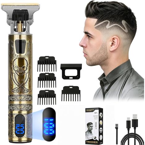 Tondeuse Cheveux Hommes, Tondeuse Barbe Homme Lame T Zéro écart, Tondeuse à Cheveux Contour, IPX7 pour Usage Sec/Humide, Écran LED & USB-Recharge, 4 Peignes (1.5-4mm) Coupe Précise (Haidao) (1/5)