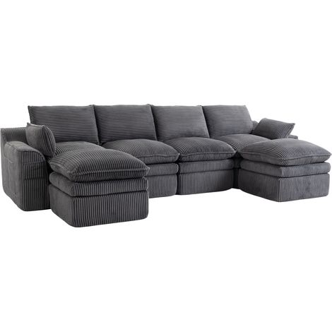 ELVMI Sofá Modular con Bolsillos Laterales y Cojines, Asiento de Espuma de 3 Capas con Muelles, Pana Gris Oscuro (1/5)
