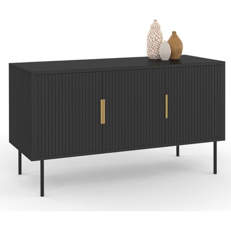 110 cm MARCEL credenza nera a 3 ante con effetto dogato