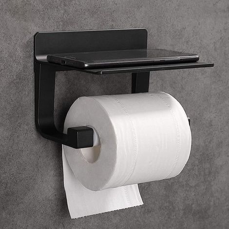Derouleur Papier Toilette Porte Papier Toilette Mural Support Papier Toilettes Auto-adhésif, Aluminium Noir (1/4)