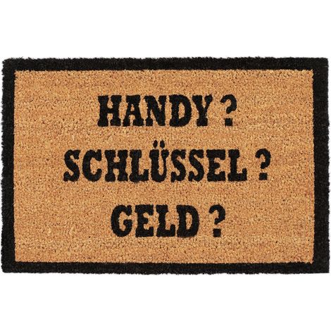 Relaxdays Kokosmatte ALLES DABEI, Fußmatte aus Kokosfasern, rutschfeste Türmatte, Handy, 40x60cm, natur/schwarz (1/5)
