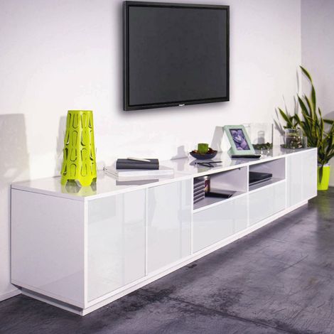 Dmora - Fernsehschrank Dleott, Niedriges Sideboard für Wohnzimmer, Sockel für TV-Möbel, 100 % Made in Italy, cm 260x41h46, weiß glänzend (1/5)