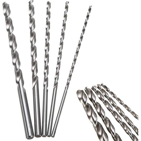 5 forets hélicoïdaux, queue cylindrique droite, extra-longs, adaptés aux outils électriques pour métal, 200 mm, diamètres de 4 à 10 mm (1/5)