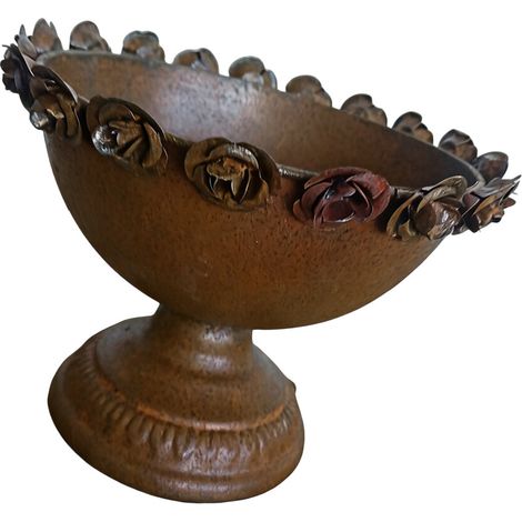 Maceta decorativa de hierro, recipiente de color óxido