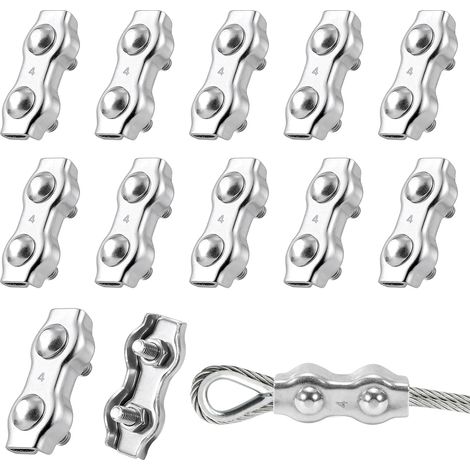 Abrazaderas dúplex M4 de acero inoxidable 304 para cable de acero de 3 mm de diámetro, ideales para vallas de jardín, tendederos y camping Paquete de 12 unidades