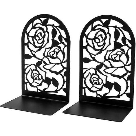 Rose métal Bookends, Elegant Iron Book Supports pour Office & maison, Artistic Hollow Design (1/5)