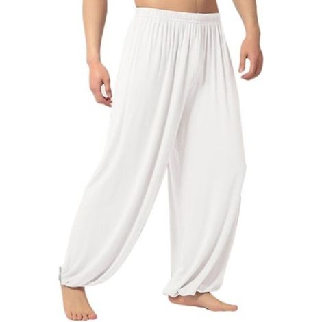 Weit geschnittene Herren-Haremshose, ideal für Bauchtanz und Yoga – Größe L – Weiß (1/5)