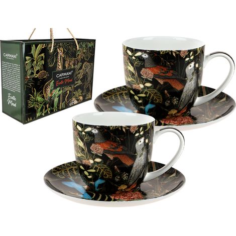 2er-Set Tassen mit Untertassen, exotisches Flair, Blumen, exotisches Geschenk (1/5)