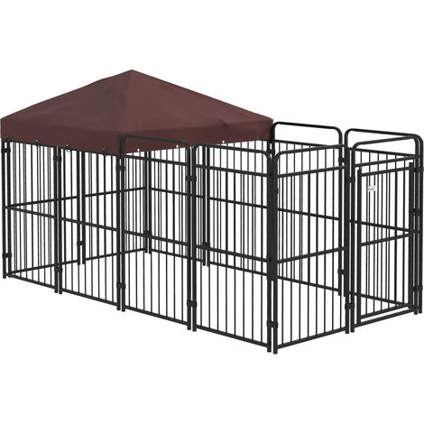 Recinto per Cani da Esterno in Metallo con Tetto, 282x141x160.5cm, Marrone