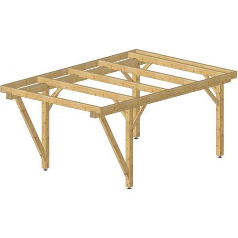 Carport Auvent |4x3| Traitée Marron avec la visserie acier zingué et les pieds de poteaux réglables (1/2)