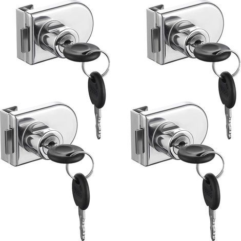 Glass Door Lock, 4-Piece Cam Locks, Glass Door Cabinet Security Lock for 5-8mm Glass Doors, No Drilling Required (with 8 keys) (1/5)