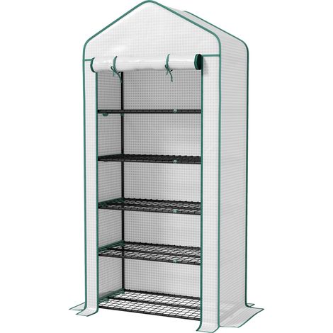 Gewächshaus mit 5 Ablagen, Rolltür, verstärkter PE-Plane, Maße 90 x 49 x 193 cm