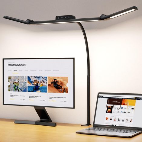 Lampe de Bureau LED Puissante: 24W 3 Têtes avec Pince1200LM Lampe d'Architecte de bureau réglable Éclairage pour Écran PC et Dessin Protection des Yeux Double Bureau