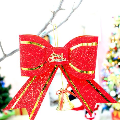 Ribbon - Noeud De Noel Rouge Avec Bord Doré - Pour Arbre De Noël Guirlande Couronne Décoration Murale - 2 Pièces - 17 X 21 Cm (1/5)
