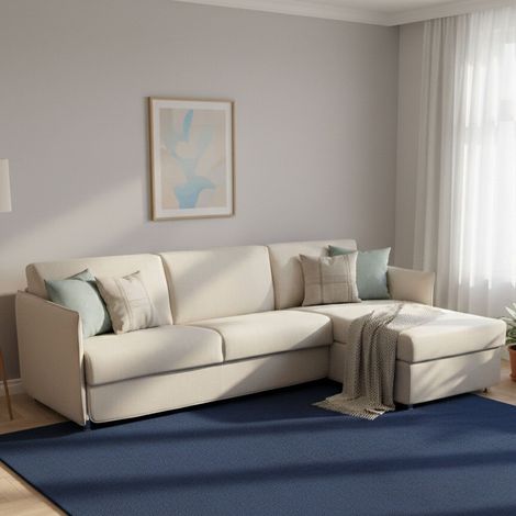 Sofá Cama con Chaiselongue Sumirago, Desenfundable, con Almacenaje Made in Italy, Hidrófugo Convertible en Cama, 260x160 cm Beige (1/5)