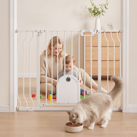 VEVOR Treppenschutzgitter 75–111 cm Verstellbare Breite, Türschutzgitter mit Katzenklappe, inkl. Druck- & Wandmontage-Set, Kindergitter, Babygitter für Treppen, Türen & Wohnbereich, Weiß (1/5)