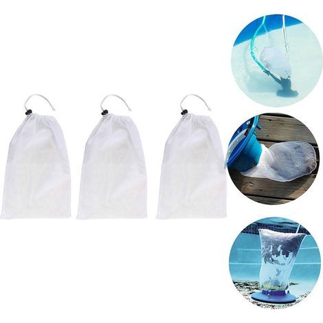 Lot de 3 sacs de rechange pour aspirateur de piscine avec filtre à poussière et filet réutilisable blancs sacs de collecte pour le nettoyage et l entretien du bassin (1/5)
