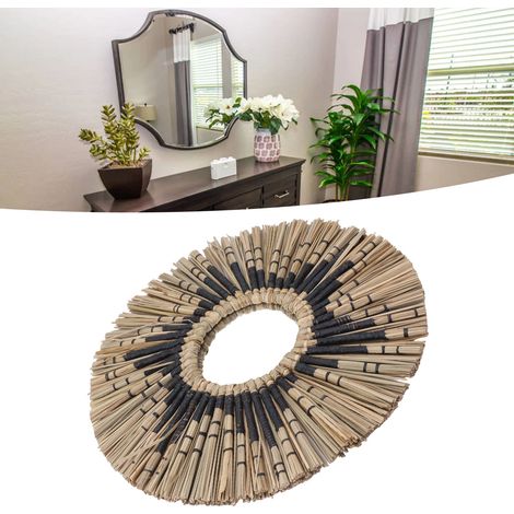 Seagrass Wall Mirror Original and Black: Miroir Décoratif En Rond en Fibre Marine Tissé Manuellement pour Entrée Salon Salle de Bain Cadre Naturel Antique Sans Distortion Facile à Suspendre (1/5)