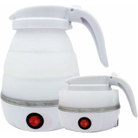 Bouilloire pliable, en silicone, avec fond en acier inoxydable, 0,6 l, idéale pour le camping ou les voyages en moto, blanche (1/5)