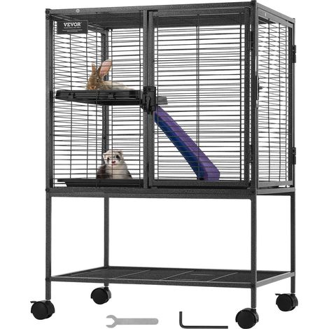 Vevor – Cage pour rongeur 610 x 440 x 865 mm – Métal renforcé – Espacement des mailles 12,7 mm – Rampes antidérapantes et nettoyage facile