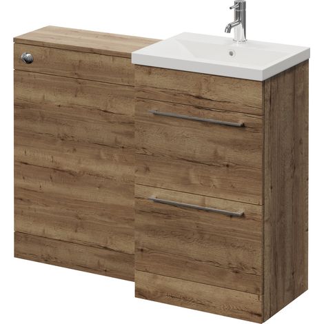 Napoli 390 Cento Tobacco Oak 1100mm 2 Drawer Vanity Unit Toilet Suite with Glide Basin - 1100mm - Chrome 320mm HandleWithout Kingston Toilet Pan